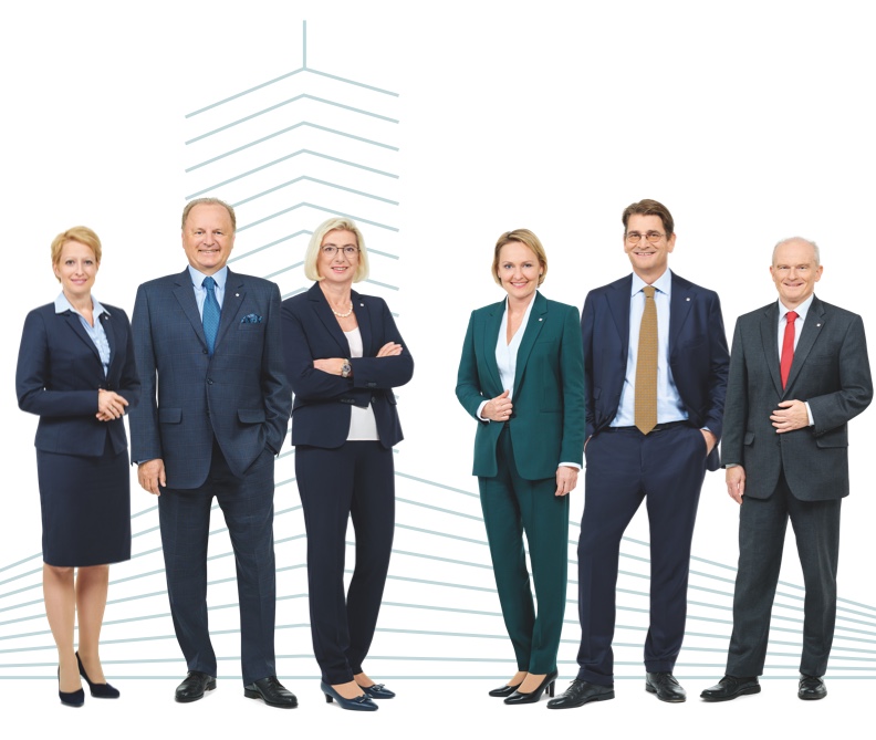Der Vorstand der VIG: Judit Havasi, Franz Fuchs, CEO Elisabeth Stadler, Liane Hirner, Peter Höfinger und Peter Thirring (v. l. n. r.) (Foto, © Ian Ehm)